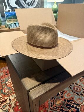 Janessa Leone Sherman Hat in Tan with Brown Band